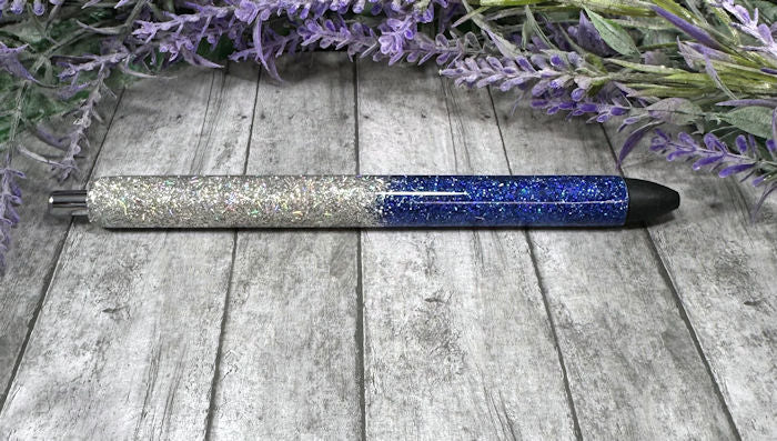 Handmade Blue and Silver ombre glitter pen with free refill 2