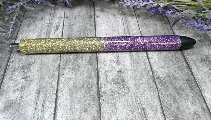 Handmade ombre Purple and Gold glitter pen with free refill