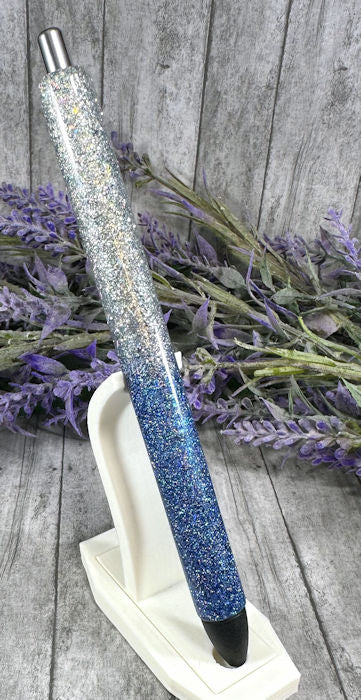 Handmade Silver and blue ombre glitter pen with free refill