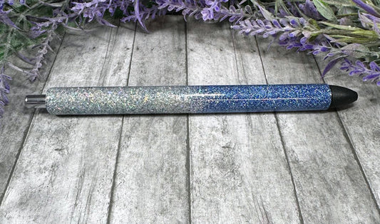 Handmade Silver and blue ombre glitter pen with free refill