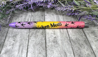 Handmade Chicken Mom Rainbow glitter pen with free refill