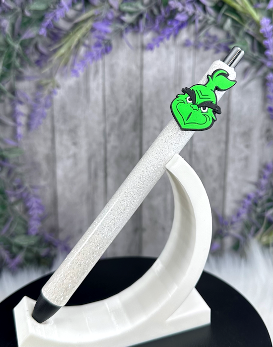 Handmade Grinch glitter pen with free refill  5