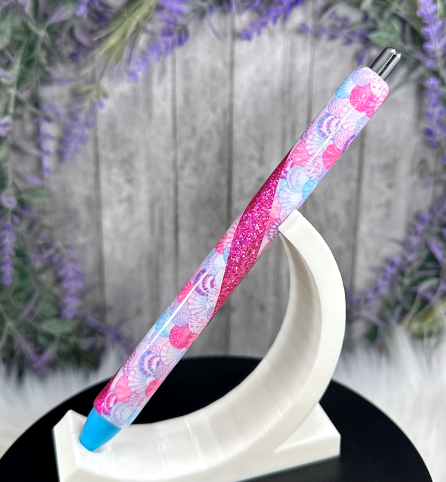 Handmade Seashells on pink glitter pen with free refill