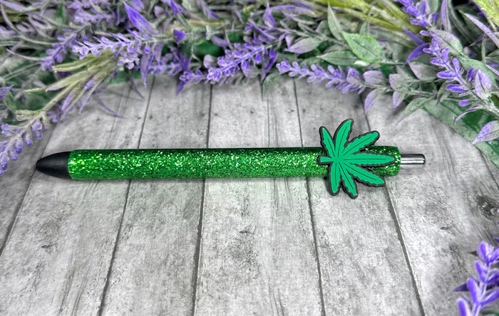 Handmade Marijuana Leaf glitter pen with free refill
