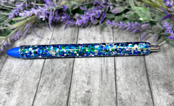 Handmade Blue and Turquoise Chunky glitter pen with free refill