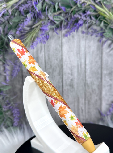 Handmade Fall Leaves glitter pen with free refill 2