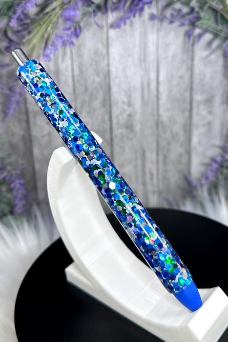 Handmade Blue and Turquoise Chunky glitter pen with free refill