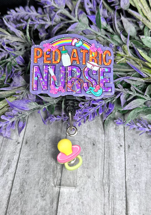 Handmade Purple Pediatric Nurse Badge Reel