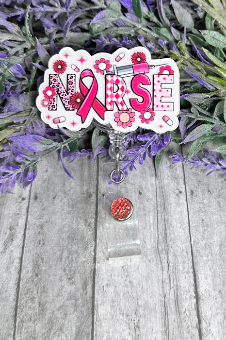 Handmade Nurse Pink Ribbon Badge Reel