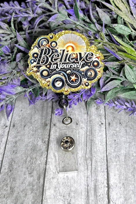 Handmade Gold Believe in Yourself  Badge Reel