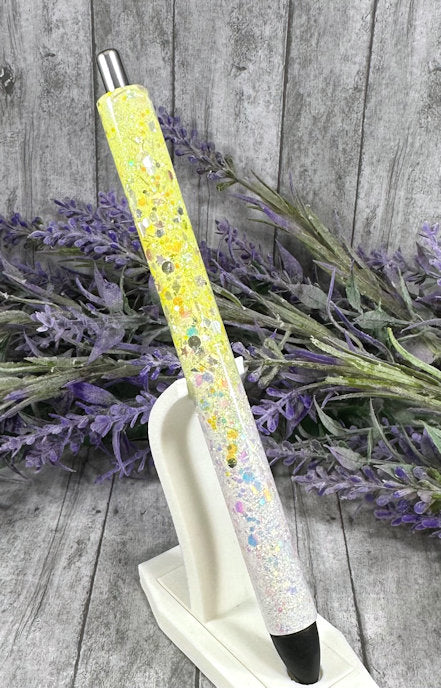 Handmade Yellow and Opal White ombre glitter pen with free refill