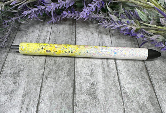 Handmade Yellow and Opal White ombre glitter pen with free refill