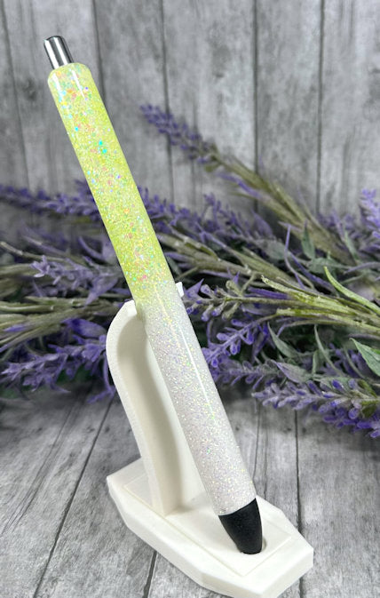 Handmade Bright Green and White ombre glitter pen with free refill