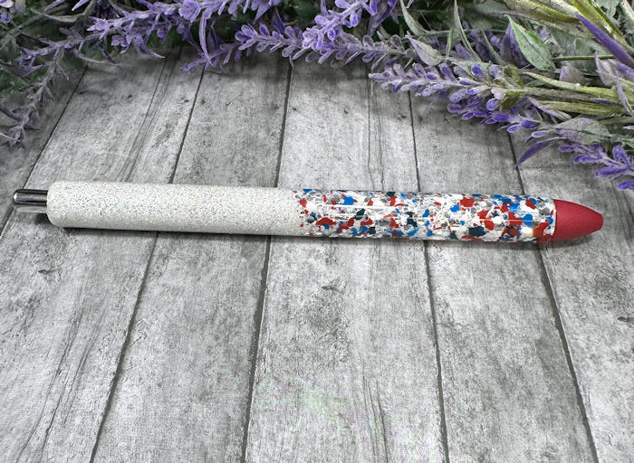 Handmade Red White and Blue Patriotic Ombre glitter pen with free refill 2