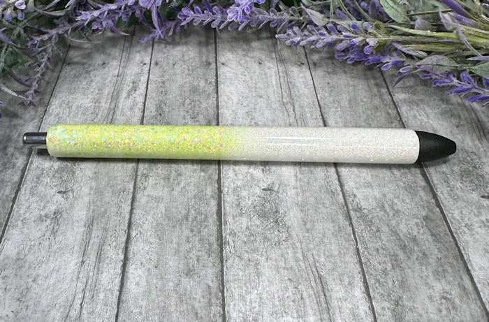 Handmade Bright Green and White ombre glitter pen with free refill