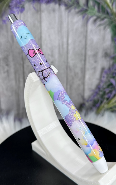Handmade Hello Kitty Rainbow on purple glitter pen with free refill