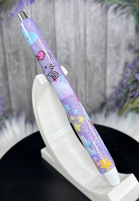 Handmade Hello Kitty Rainbow on purple glitter pen with free refill