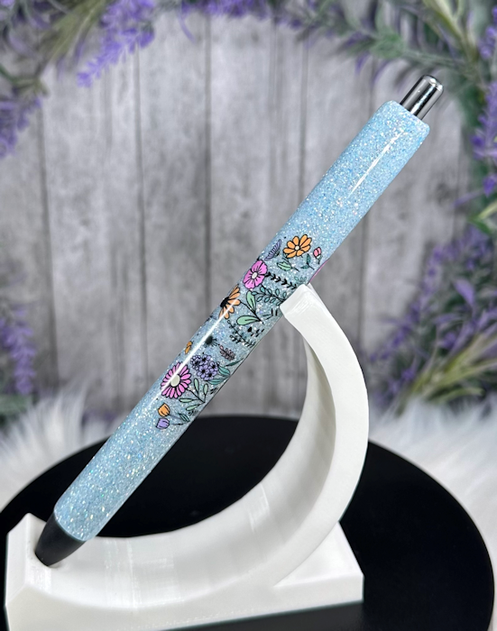 Handmade Nurse on blue glitter pen with free refill
