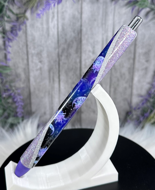 Handmade Moons and Stars  on purple glitter pen with free refill