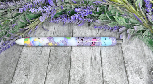 Handmade Hello Kitty Rainbow on purple glitter pen with free refill