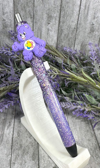 Handmade Purple Care Bear glitter pen  with free refill