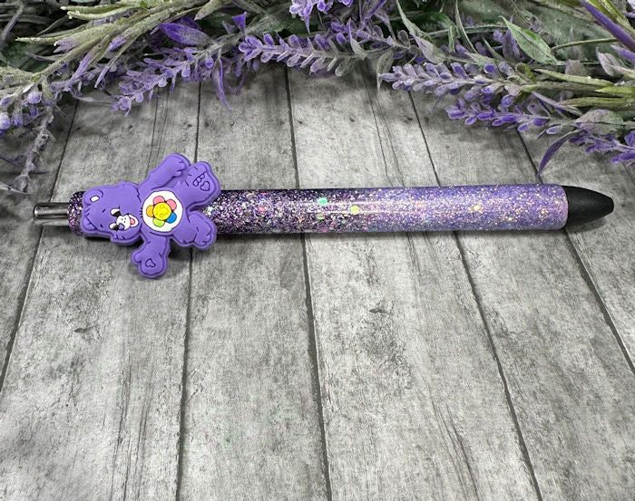 Handmade Purple Care Bear glitter pen  with free refill