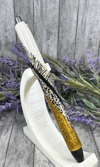 Handmade Leopard and Zebra animal print glitter pen with free refill