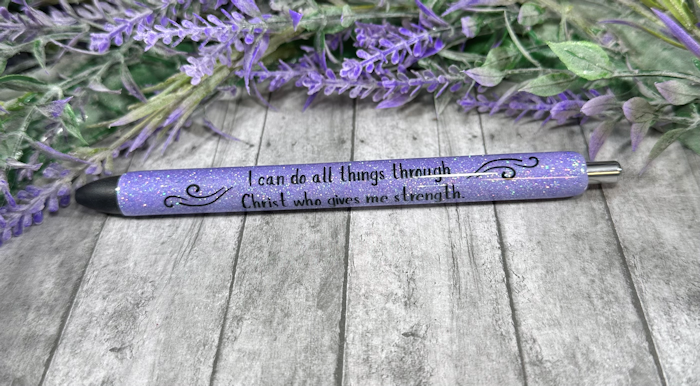 Handmade I can do all things through Christ glitter pen with free refill