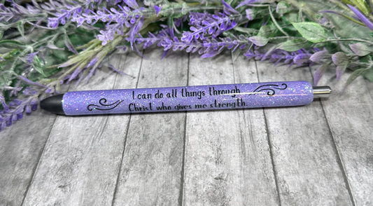 Handmade I can do all things through Christ glitter pen with free refill
