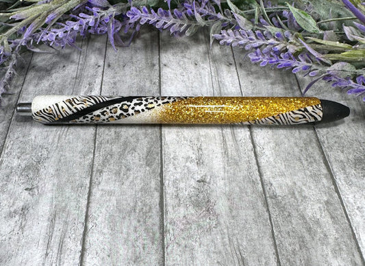 Handmade Leopard and Zebra animal print glitter pen with free refill