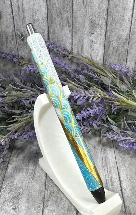 Handmade Aqua and Gold Mermaid print Washi Tape pen with free refill