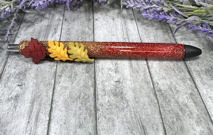 Handmade Fall Leaves glitter pen with free refill 1