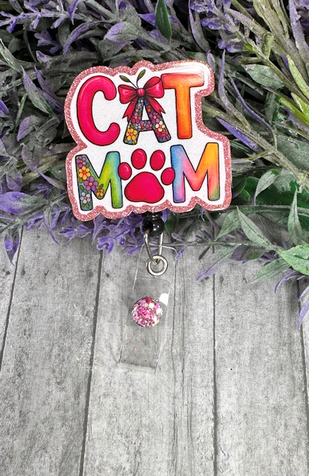 Handmade Cat Mom Badge Reel  5