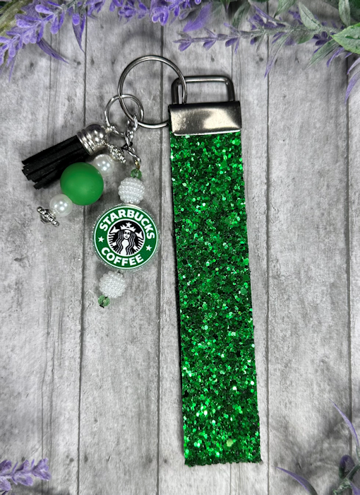 Handmade Starbucks Faux Leather Key Fob Wristlet