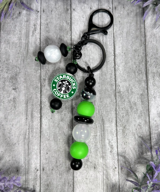 Handmade Beaded Starbucks Keychain With Clip and Keyring