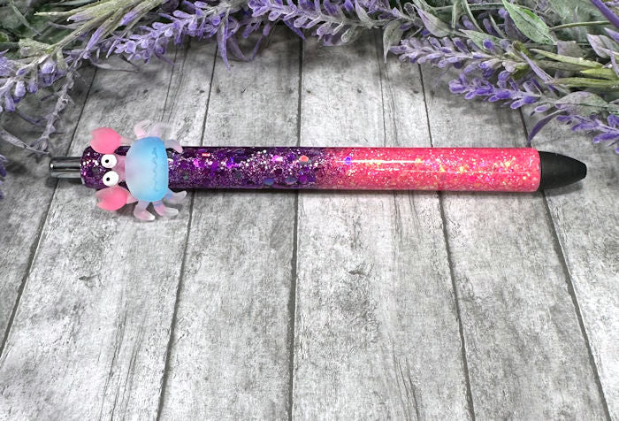 Handmade Purple and Pink Crab glitter pen  with free refill