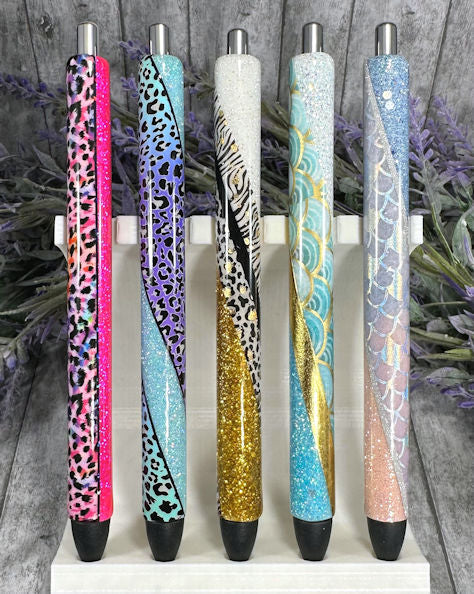 Handmade leopard cougar print on white glitter pen with free refill
