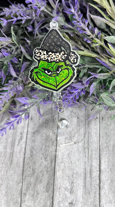 Handmade Grinch Shaker Badge Reel