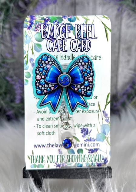 Handmade Detroit Lions Bow Badge Reel