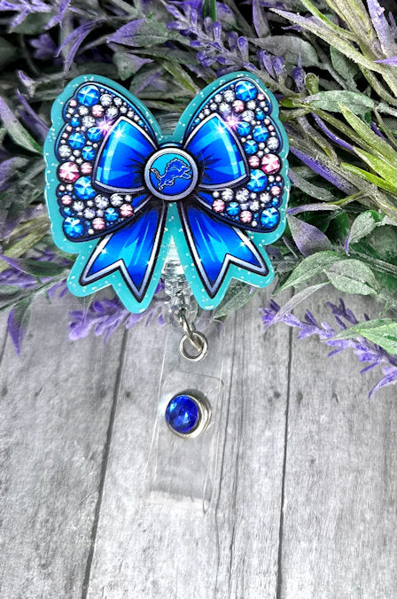 Handmade Detroit Lions Bow Badge Reel