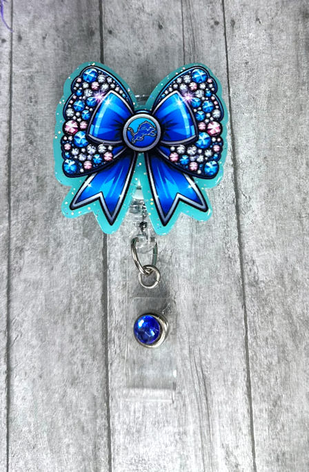 Handmade Detroit Lions Bow Badge Reel