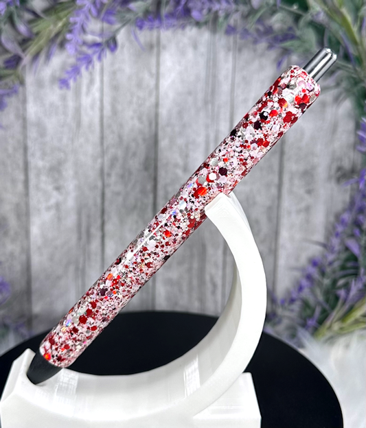 Handmade Red Silver and White Party Mix glitter pen with free refill
