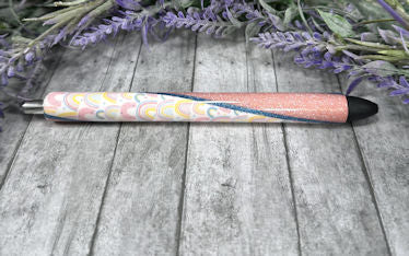 Handmade Boho Rainbows on peach glitter  Washi Tape pen with free refill