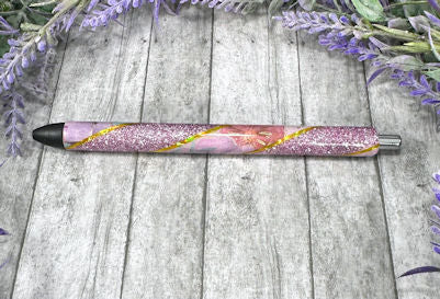 Handmade Gold and Lavender flowers Washi Tape glitter pen with free refill