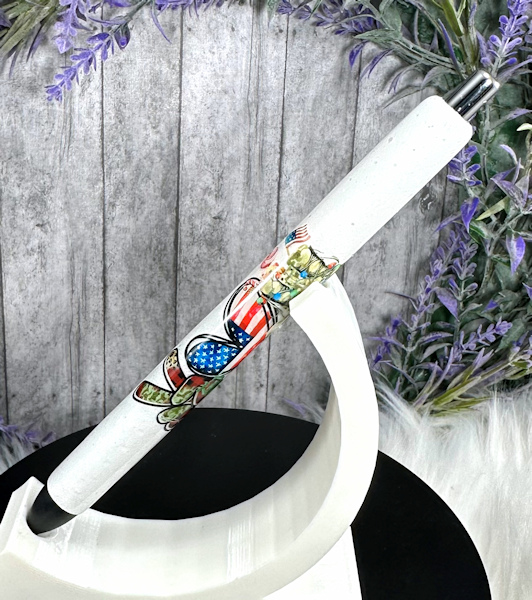 Handmade Peace Love Military glitter pen with free refill