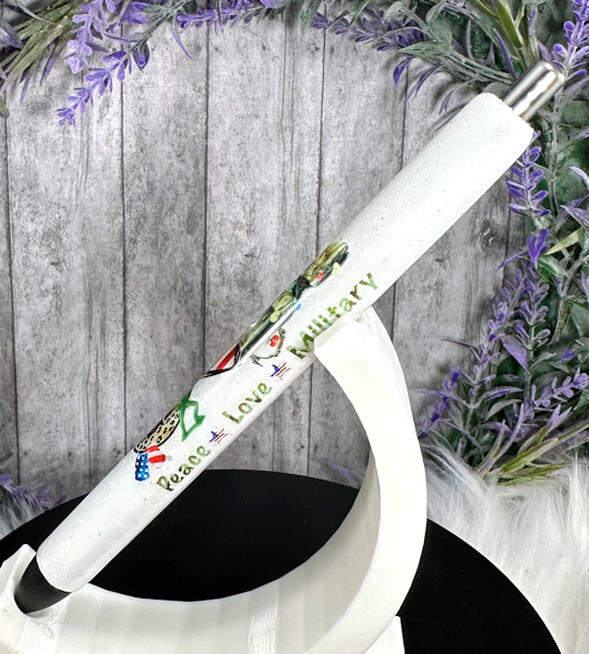 Handmade Peace Love Military glitter pen with free refill
