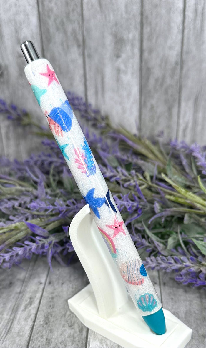 Handmade Wrapped Sea Life Beach glitter pen with free refill