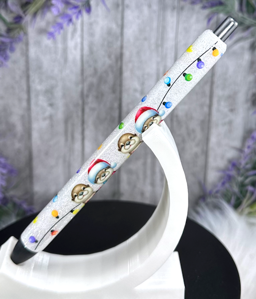 Handmade Christmas Otters glitter pen with free refill