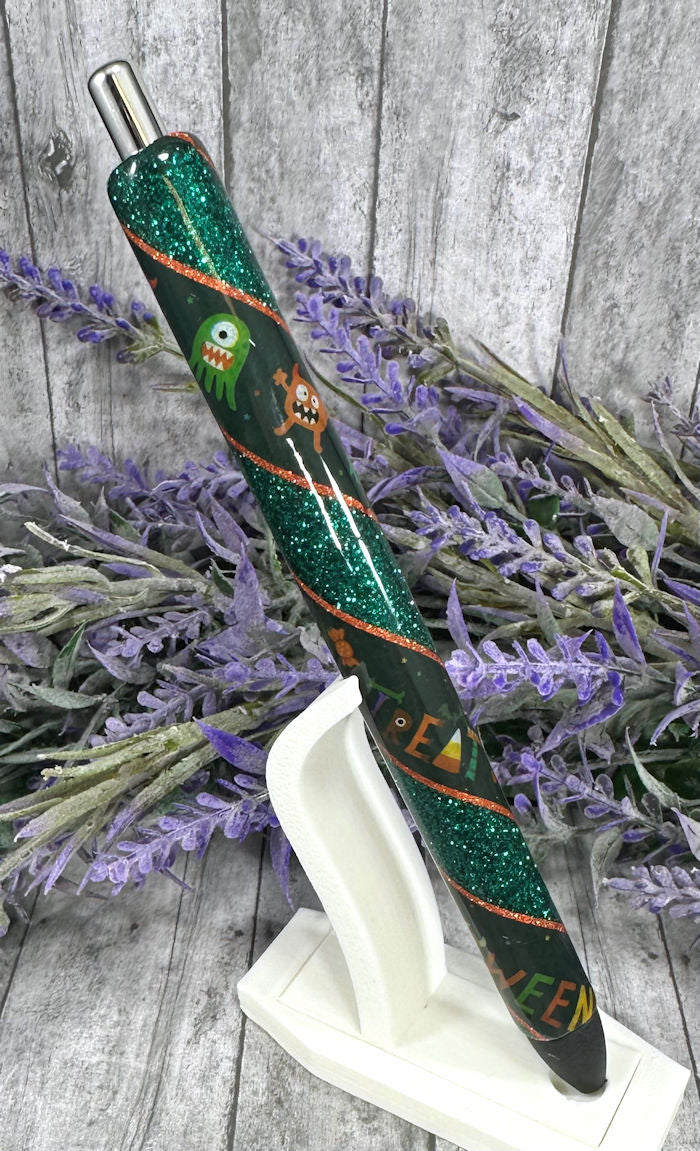 Handmade Halloween Washi Tape on green glitter pen set with free refills