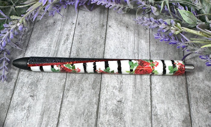 Handmade Black and Red roses Washi Tape glitter pen with free refill